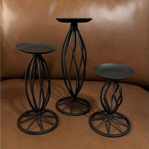Home Trends Black Iron Twisted Ornate Candle Holders - Set of 3